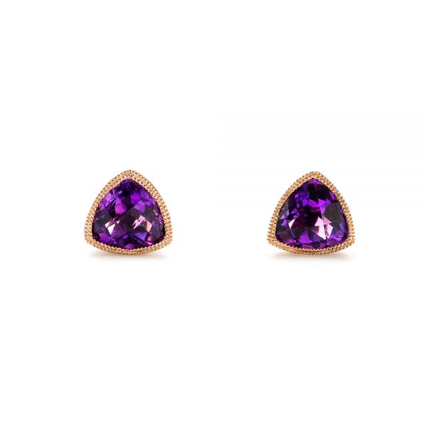 18k Rose Gold 18k Rose Gold Amethyst Stud Earrings - Three-Quarter View -  103729