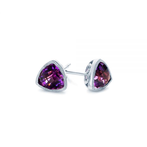 14k White Gold 14k White Gold Amethyst Stud Earrings - Front View -  103729