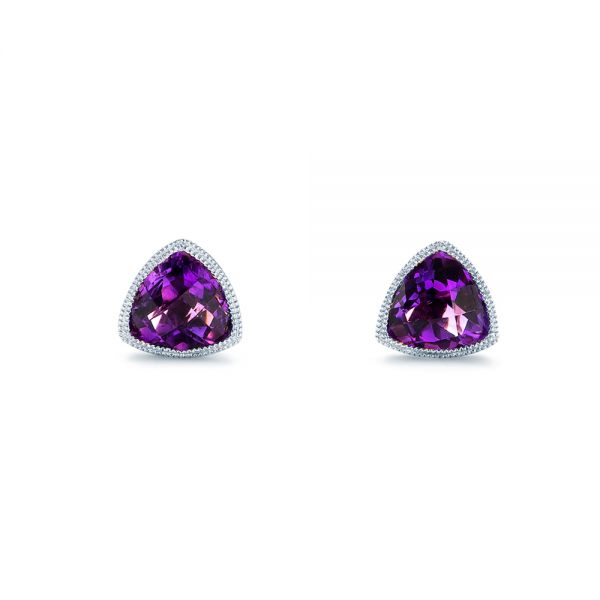 18k White Gold 18k White Gold Amethyst Stud Earrings - Three-Quarter View -  103729