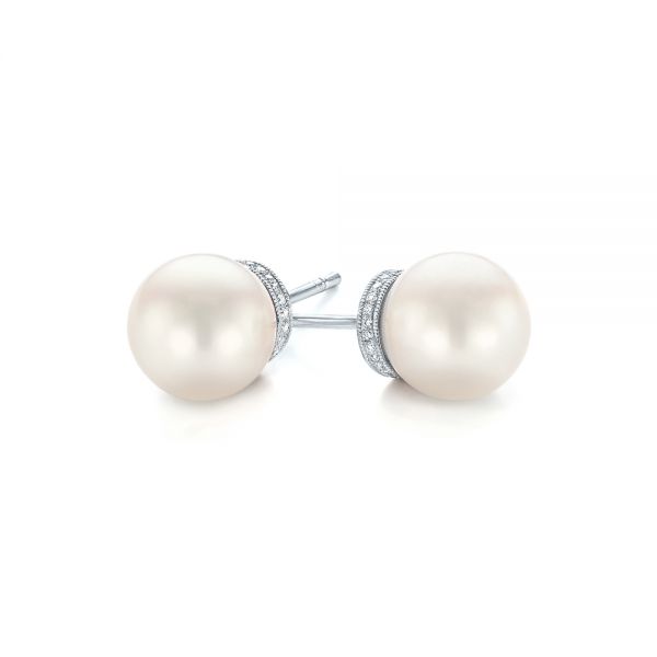 Platinum Platinum Pearl And Diamond Stud Earrings - Front View - 103605