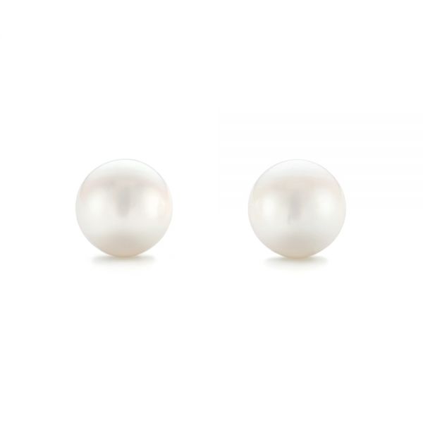 14k White Gold 14k White Gold Pearl And Diamond Stud Earrings - Three-Quarter View -  103605