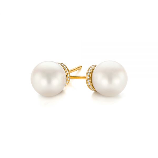 14k Yellow Gold 14k Yellow Gold Pearl And Diamond Stud Earrings - Front View - 103605