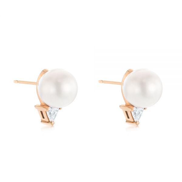 18k Rose Gold 18k Rose Gold Round Pearl And Triangle Diamond Stud Earrings - Front View -  101490