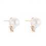 14k Rose Gold 14k Rose Gold Round Pearl And Triangle Diamond Stud Earrings - Front View -  101490 - Thumbnail