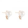 18k Rose Gold 18k Rose Gold Round Pearl And Triangle Diamond Stud Earrings - Front View -  101490 - Thumbnail