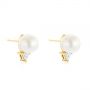 18k Yellow Gold Round Pearl And Triangle Diamond Stud Earrings - Front View -  101490 - Thumbnail
