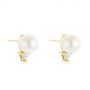 18k Yellow Gold Round Pearl And Triangle Diamond Stud Earrings - Front View -  101490 - Thumbnail