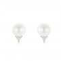 18k Yellow Gold Round Pearl And Triangle Diamond Stud Earrings - Three-Quarter View -  101490 - Thumbnail