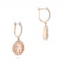 14k Rose Gold Round Rose Quartz And Pink Mother Of Pearl Luna Earrings - Front View -  102491 - Thumbnail