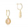 14k Yellow Gold 14k Yellow Gold Round Rose Quartz And Pink Mother Of Pearl Luna Earrings - Front View -  102491 - Thumbnail