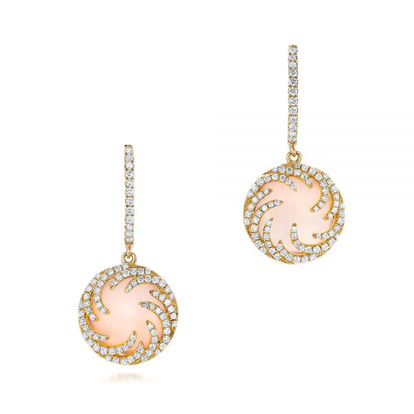 14k Yellow Gold 14k Yellow Gold Round Rose Quartz And Pink Mother Of Pearl Luna Earrings - Three-Quarter View -  102491