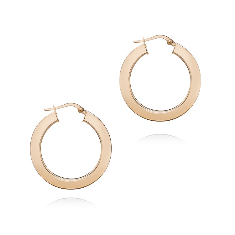 18k Rose Gold 18k Rose Gold Round Square Tube Hoop Earrings - Front View -  107695