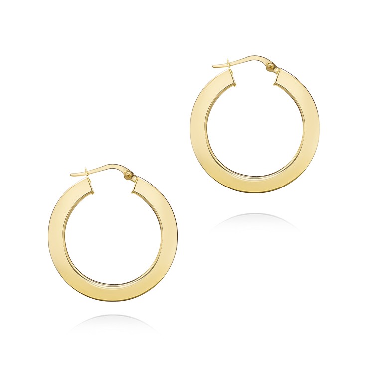 14k Yellow Gold Round Square Tube Hoop Earrings - Front View -  107695
