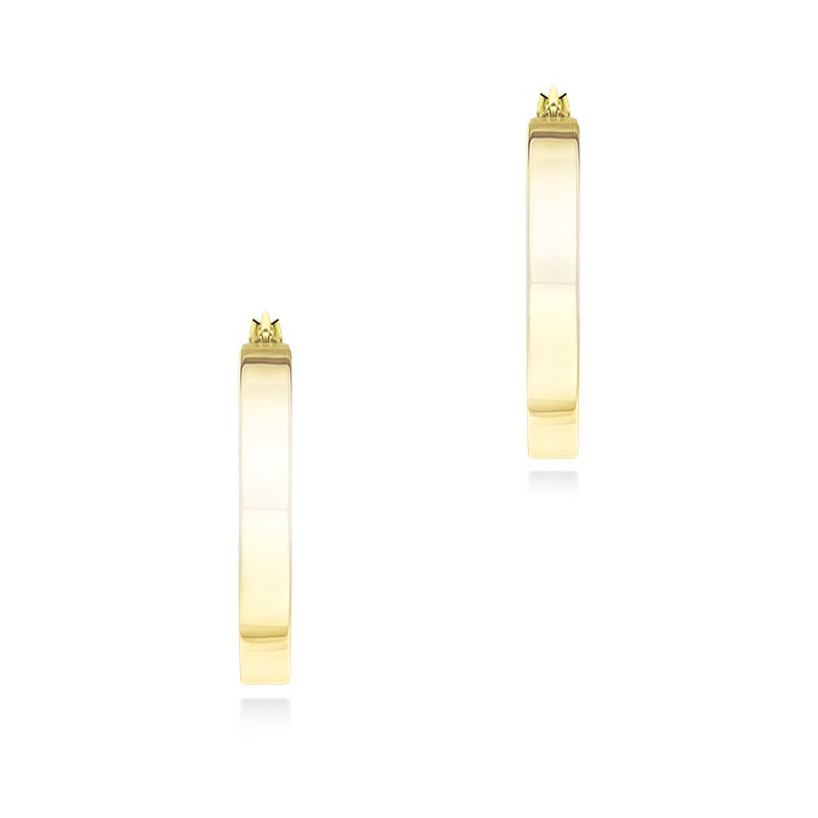 14k Yellow Gold Round Square Tube Hoop Earrings - Three-Quarter View -  107695