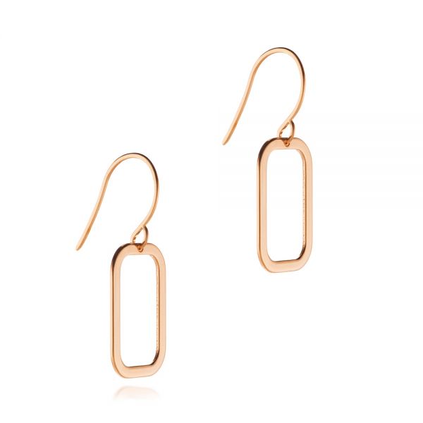 18k Rose Gold 18k Rose Gold Rounded Rectangle Fish Hook Earrings - Three-Quarter View -  107023