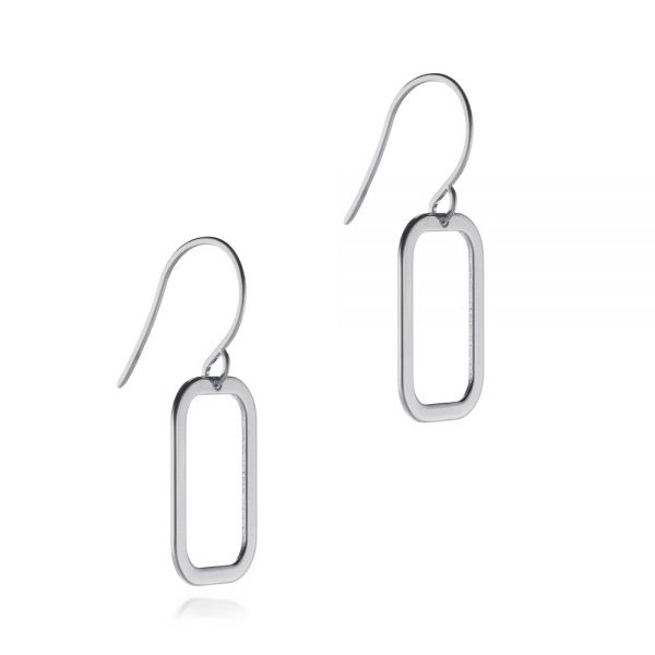 18k White Gold 18k White Gold Rounded Rectangle Fish Hook Earrings - Three-Quarter View -  107023 - Thumbnail