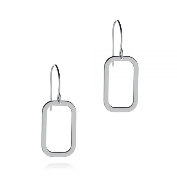 18k White Gold 18k White Gold Rounded Rectangle Fish Hook Earrings - Front View -  107023 - Thumbnail