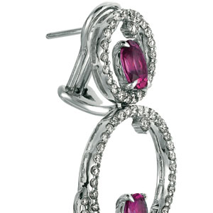 Rubellite And Diamond Earrings - Vanna K - Three-Quarter View -  1042 - Thumbnail