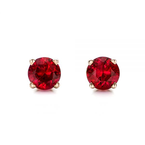 14k Rose Gold 14k Rose Gold Ruby Stud Earrings - Three-Quarter View -  100950