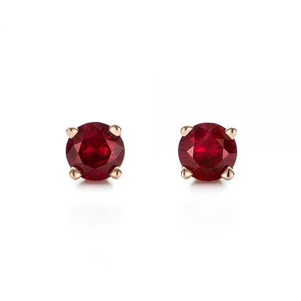 18k Rose Gold 18k Rose Gold Ruby Stud Earrings - Three-Quarter View -  100951