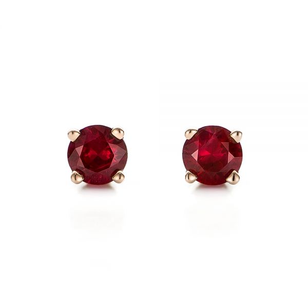 14k Rose Gold 14k Rose Gold Ruby Stud Earrings - Three-Quarter View -  100951