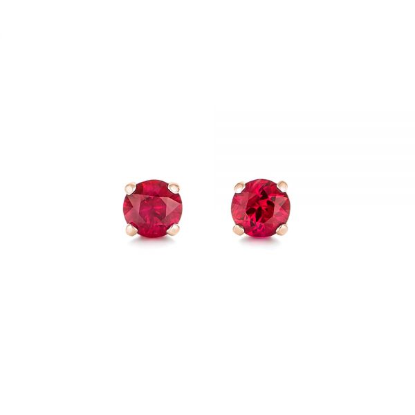 18k Rose Gold 18k Rose Gold Ruby Stud Earrings - Three-Quarter View -  102626