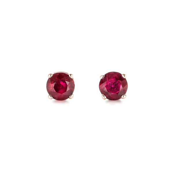 18k Rose Gold 18k Rose Gold Ruby Stud Earrings - Three-Quarter View -  102723