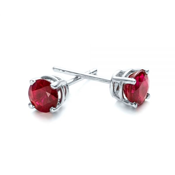 18k White Gold 18k White Gold Ruby Stud Earrings - Front View -  100949