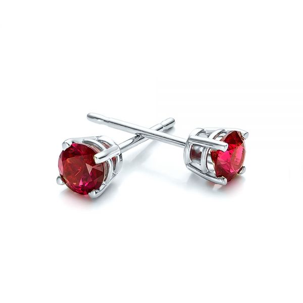 14k White Gold 14k White Gold Ruby Stud Earrings - Front View - 100950