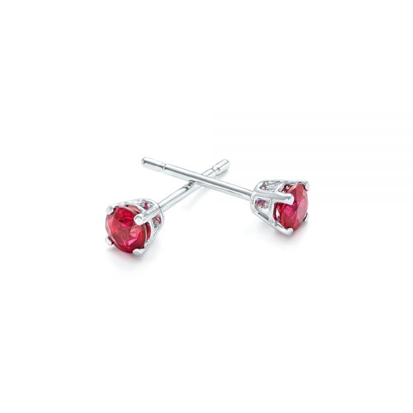 14k White Gold Ruby Stud Earrings - Front View -  102626