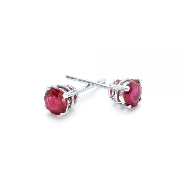 18k White Gold 18k White Gold Ruby Stud Earrings - Front View -  102723