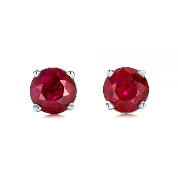 18k White Gold 18k White Gold Ruby Stud Earrings - Three-Quarter View -  100949