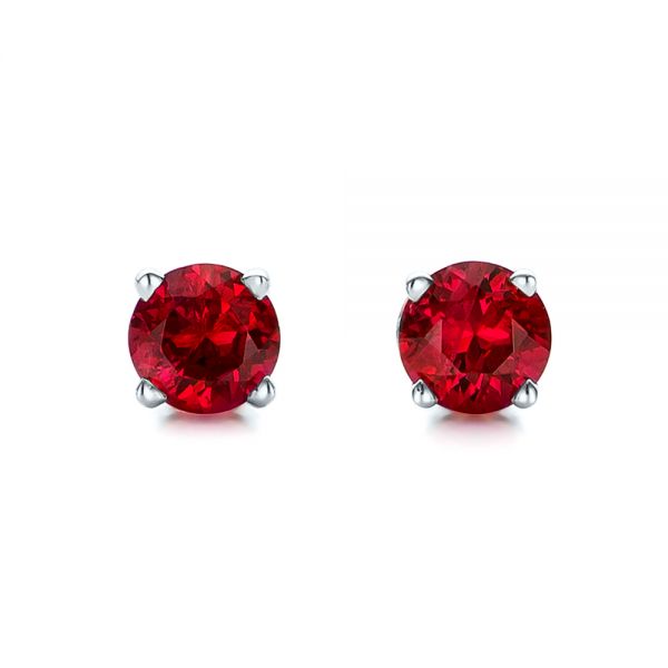 14k White Gold 14k White Gold Ruby Stud Earrings - Three-Quarter View -  100950