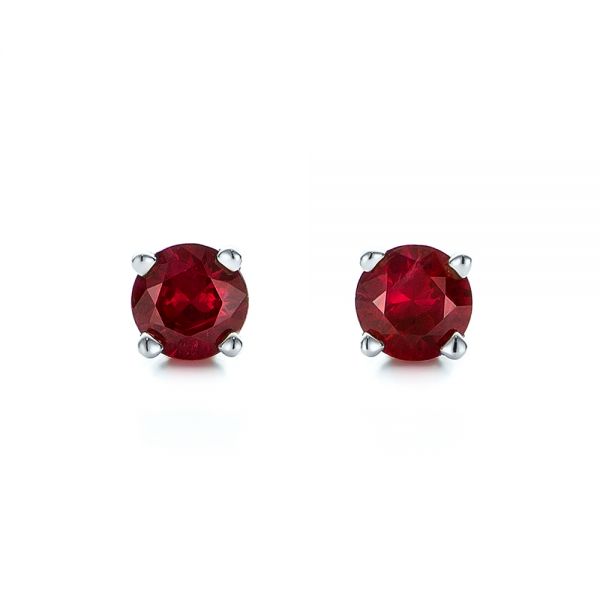 18k White Gold 18k White Gold Ruby Stud Earrings - Three-Quarter View -  100951