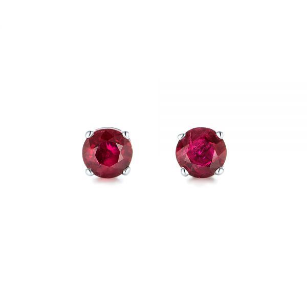 14k White Gold Ruby Stud Earrings - Three-Quarter View -  102723