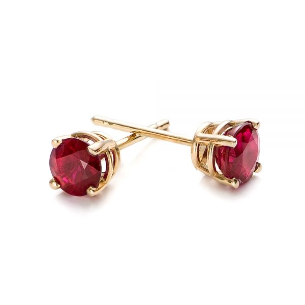 14k Yellow Gold Ruby Stud Earrings - Front View -  100949