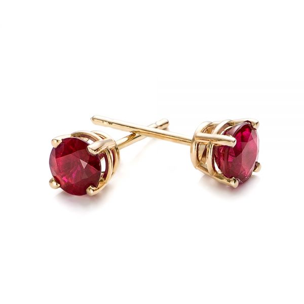 14k Yellow Gold Ruby Stud Earrings - Front View - 100949