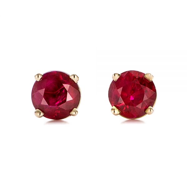 18k Yellow Gold 18k Yellow Gold Ruby Stud Earrings - Three-Quarter View -  100949