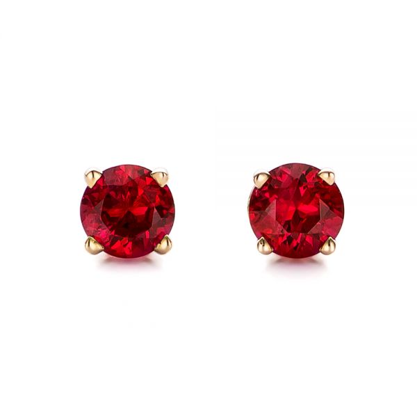 14k Yellow Gold Ruby Stud Earrings - Three-Quarter View -  100950