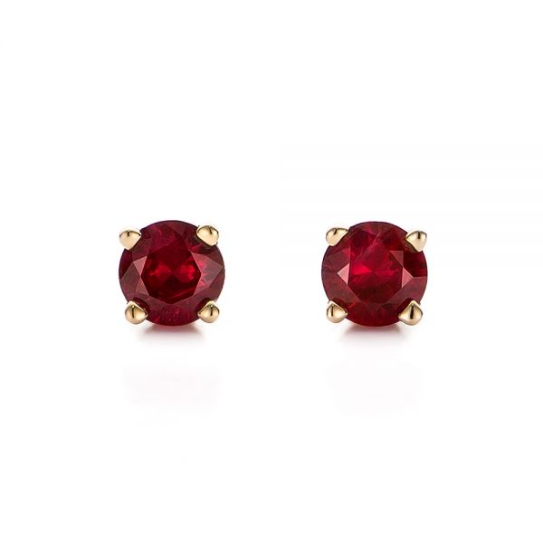 14k Yellow Gold Ruby Stud Earrings - Three-Quarter View -  100951