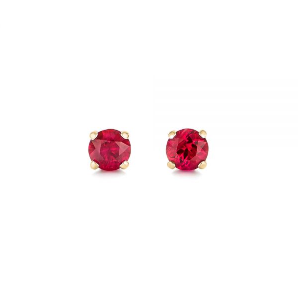 18k Yellow Gold 18k Yellow Gold Ruby Stud Earrings - Three-Quarter View -  102626