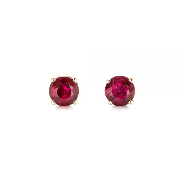 18k Yellow Gold 18k Yellow Gold Ruby Stud Earrings - Three-Quarter View -  102723