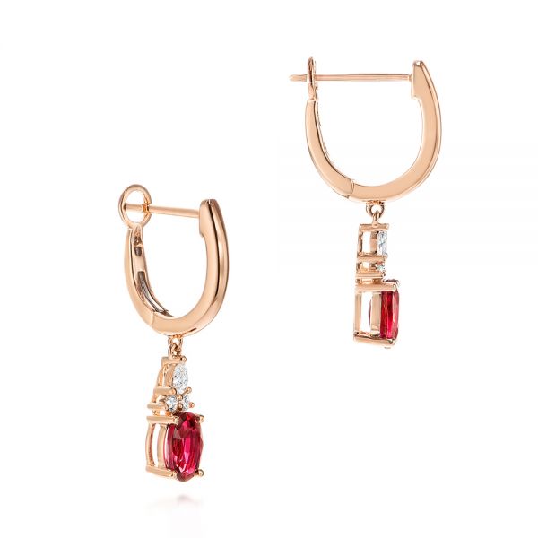14k Rose Gold 14k Rose Gold Ruby And Diamond Earrings - Front View -  106059