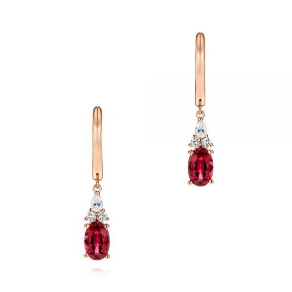 14k Rose Gold 14k Rose Gold Ruby And Diamond Earrings - Three-Quarter View -  106059