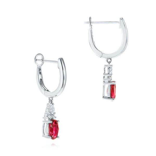 14k White Gold 14k White Gold Ruby And Diamond Earrings - Front View - 106059