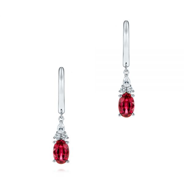  Platinum Platinum Ruby And Diamond Earrings - Three-Quarter View -  106059