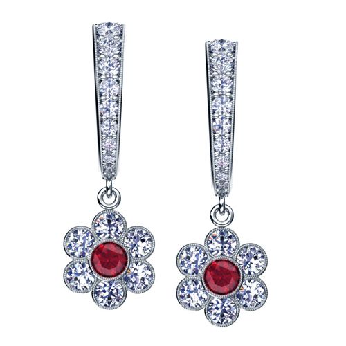 Ruby And Diamond Earrings - Three-Quarter View -  949