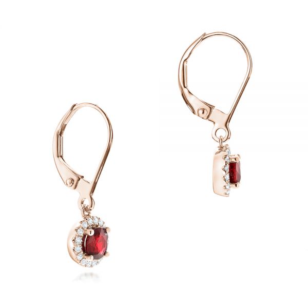 14k Rose Gold 14k Rose Gold Ruby And Diamond Halo Earrings - Front View -  102625