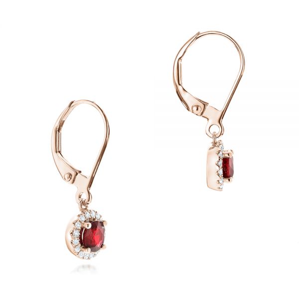 18k Rose Gold 18k Rose Gold Ruby And Diamond Halo Earrings - Front View - 102625