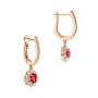 18k Rose Gold 18k Rose Gold Ruby And Diamond Halo Earrings - Front View -  106453 - Thumbnail